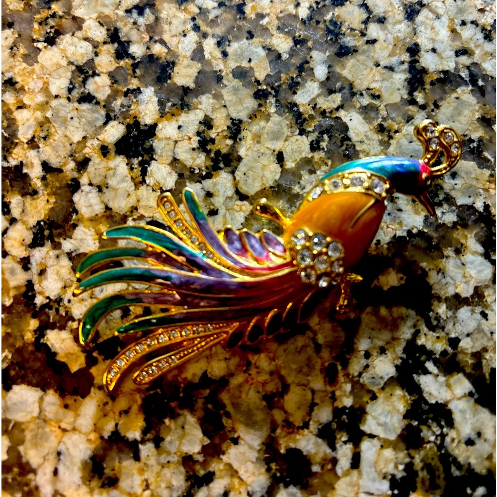 Vintage tropical bird brooche pin from 60s